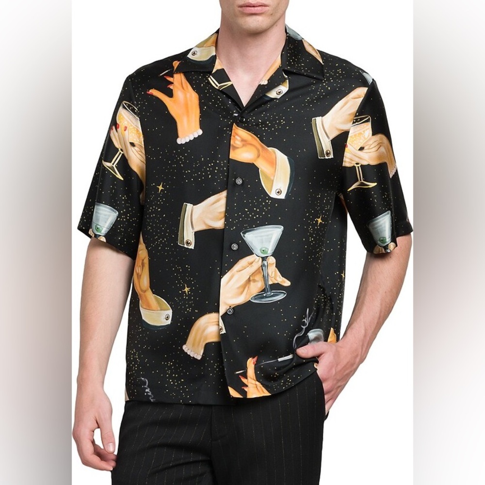 Amiri Champagne Silk Bowling Relaxed-Fit Shirt. Size: EU 50/UK 40 Made In Italy.